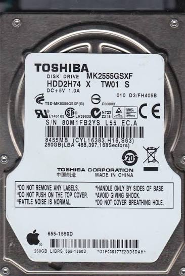 DISQUE DUR HDD250 MINI TOSHIBA MK2555 GSXF